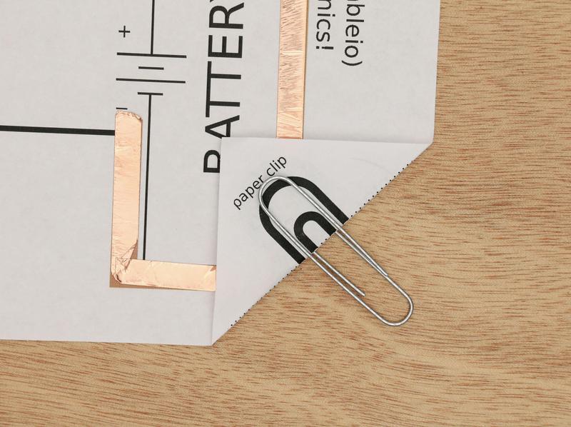 paper clip secures battery in LED circuit